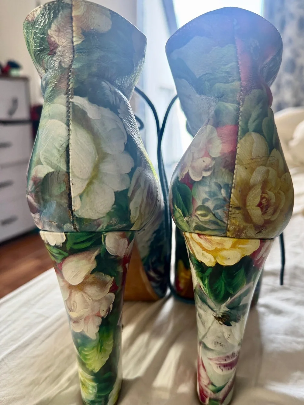 JEFFREY CAMPBELL Leather Floral Lace-Up Platform Heels SZ 9 Lita Style - Picture 7 of 11